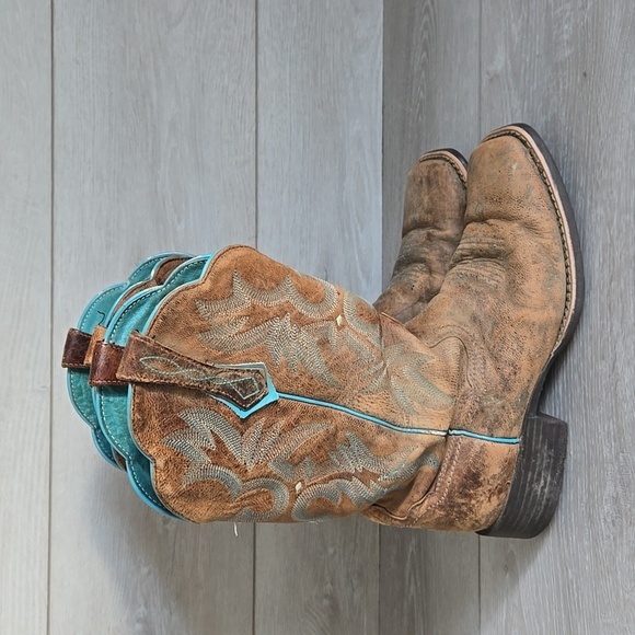 Ariat Women 10008017 Brown & Teal Western Boots Square Toe Shoes Sz 9B - Picture 2 of 15